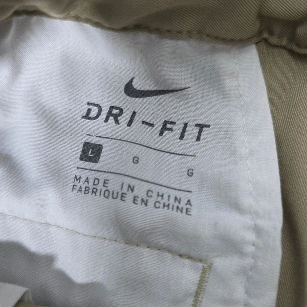 Nike Golf Dri-FIT Shorts Boy's Large Khaki Tan Flat Front Performance Activewear